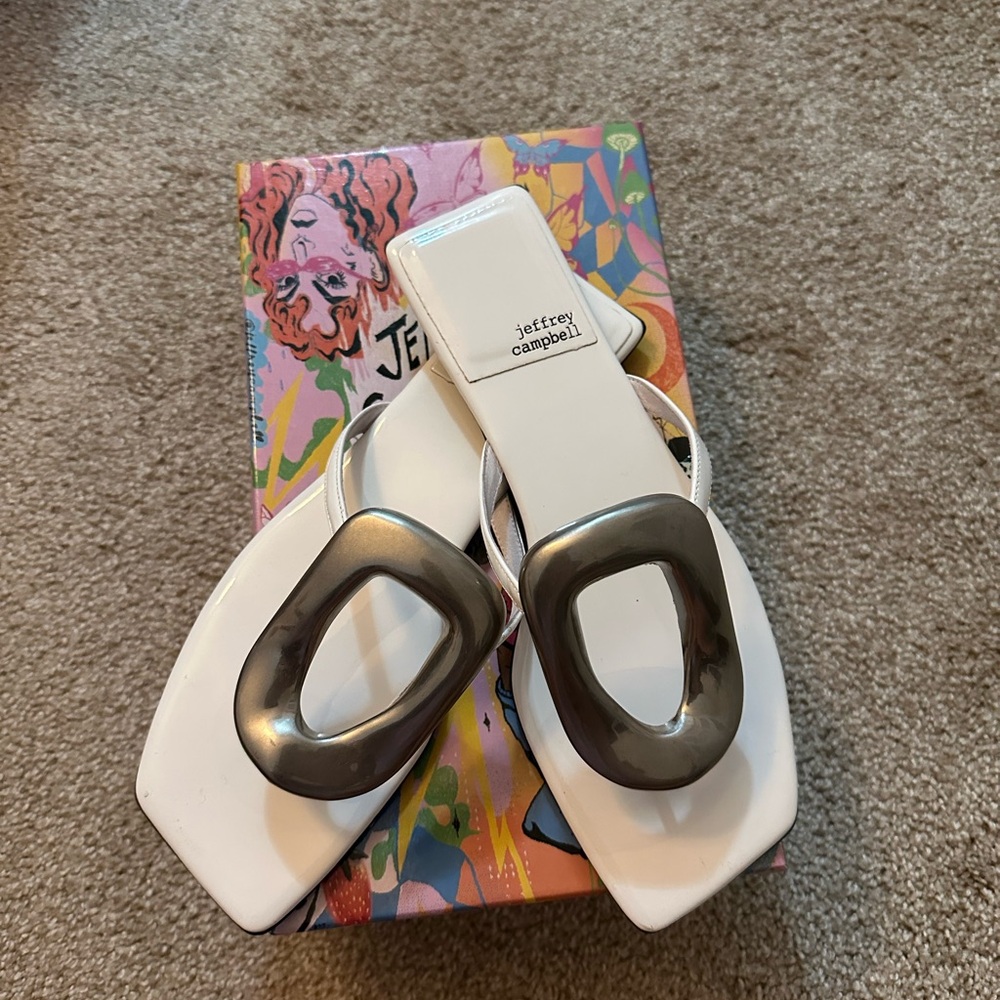 Jeffrey Campbell White Slides with Metallic Detail - Picture 2 of 5